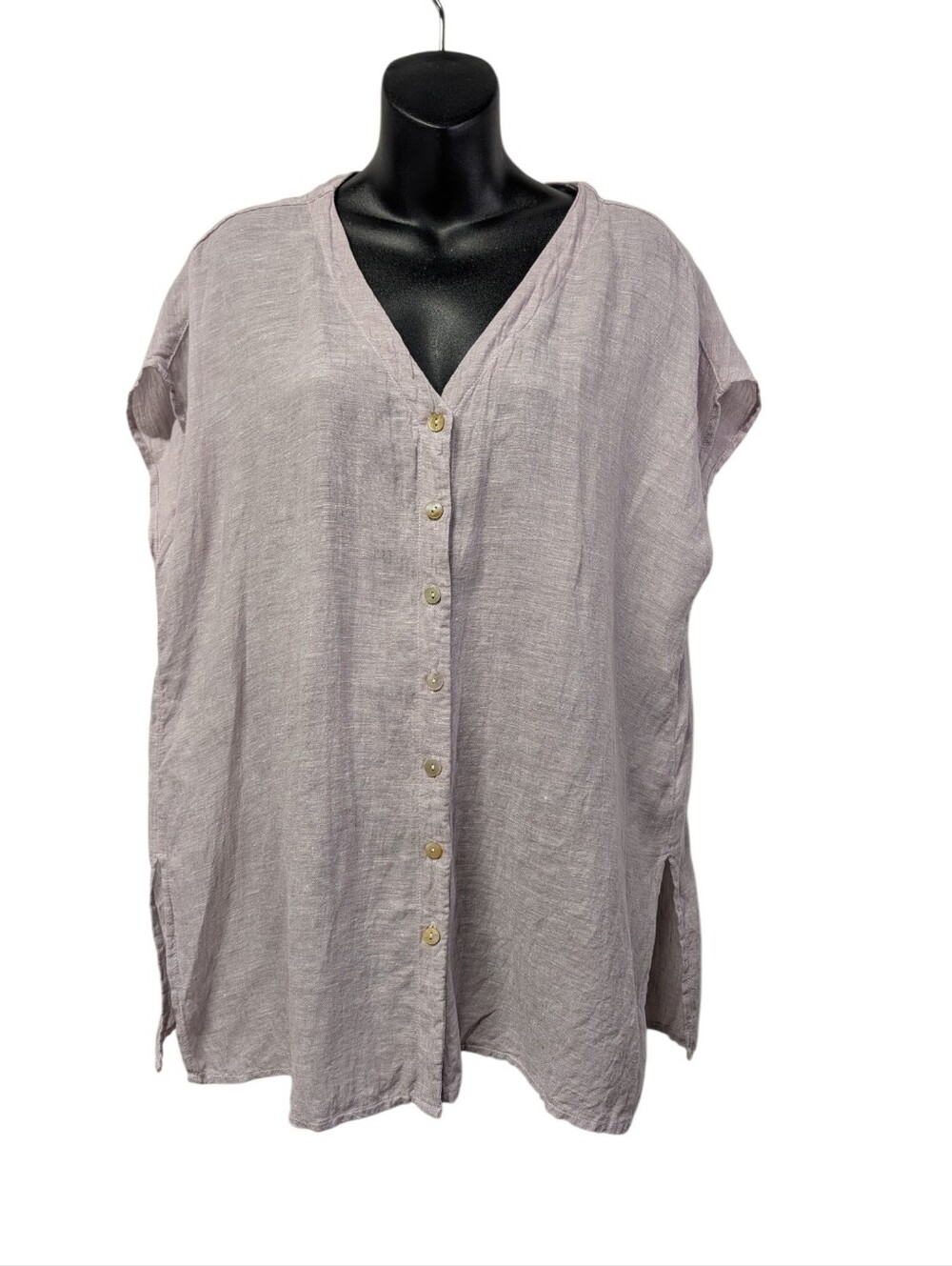 Jones & Co Womens Medium 100% Linen Sleeveless Button Down Shirt Lavender Dust